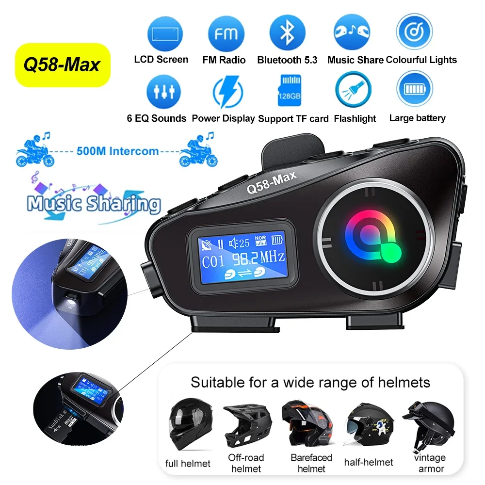 Full Face Motorcycle Helmet With Bluetooth - Large Screen Display Helmet Intercom Motorcycle